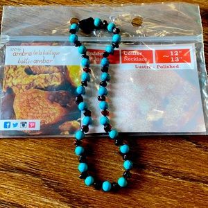 100% Baltic Amber & Turquoise Polished 12-13”